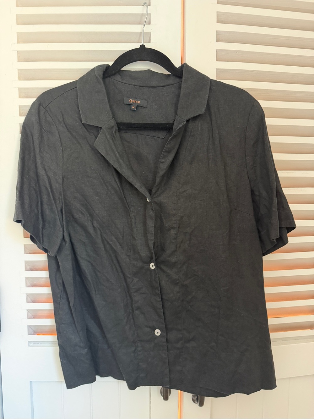 Quince women’s Black Short-Sleeve Linen Button Shirt